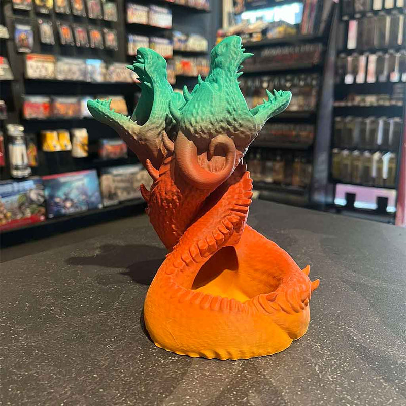 3D Printed Dice Tower - Dueling Dragons (Orange/Red/Teal)