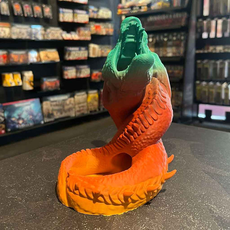 3D Printed Dice Tower - Dueling Dragons (Orange/Red/Teal)