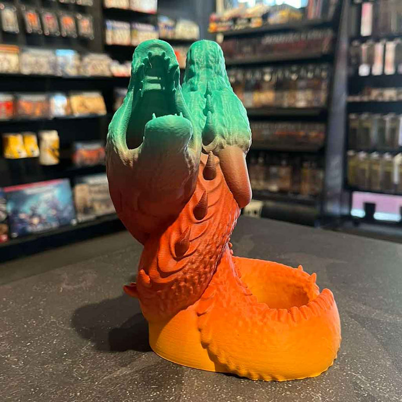 3D Printed Dice Tower - Dueling Dragons (Orange/Red/Teal)