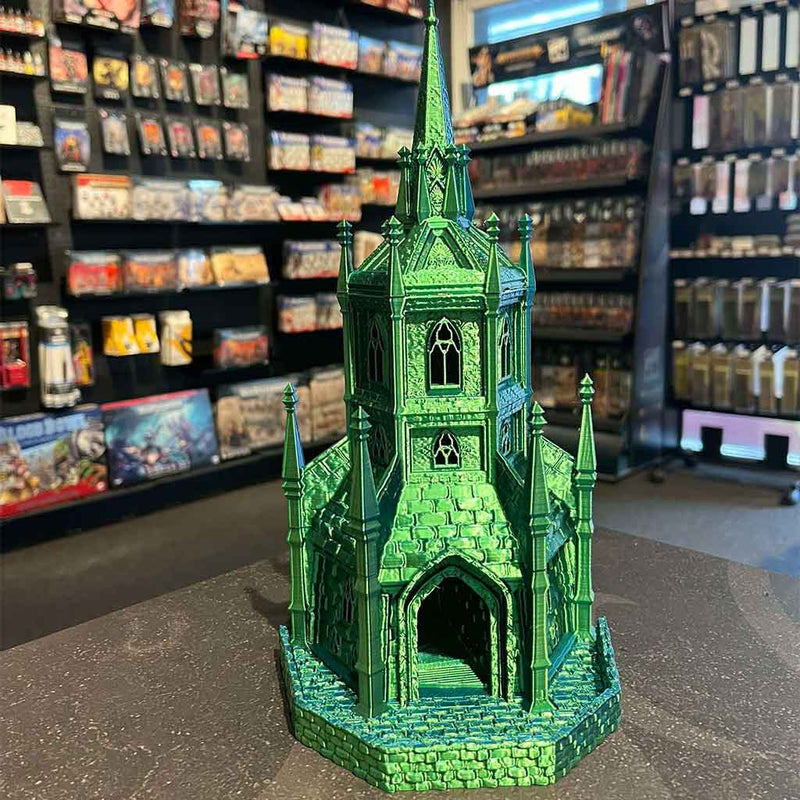 3D Printed Dice Tower - Vampire Citadel (Green/Blue)