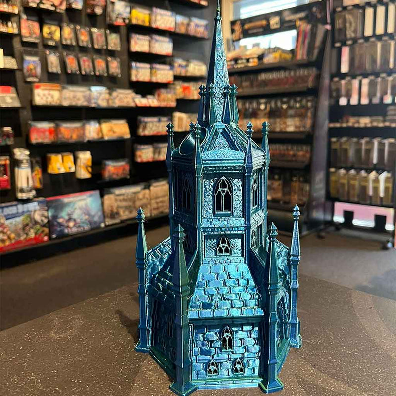 3D Printed Dice Tower - Vampire Citadel (Green/Blue)