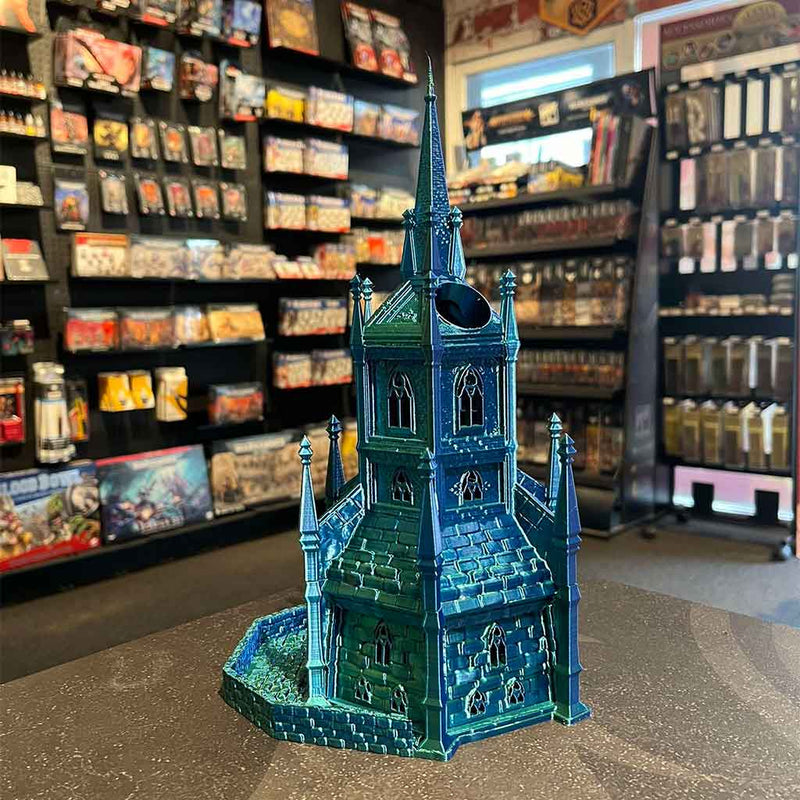 3D Printed Dice Tower - Vampire Citadel (Green/Blue)