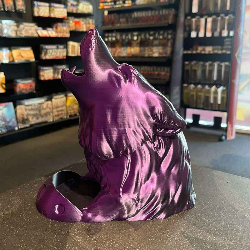 3D Printed Dice Tower - Wolf (Black/Purple)