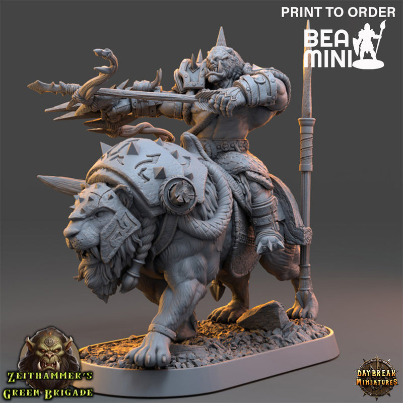 Zwoop Zauber, Orc Warrior, on Cutter Cat | BeaMini Print to Order Miniatures