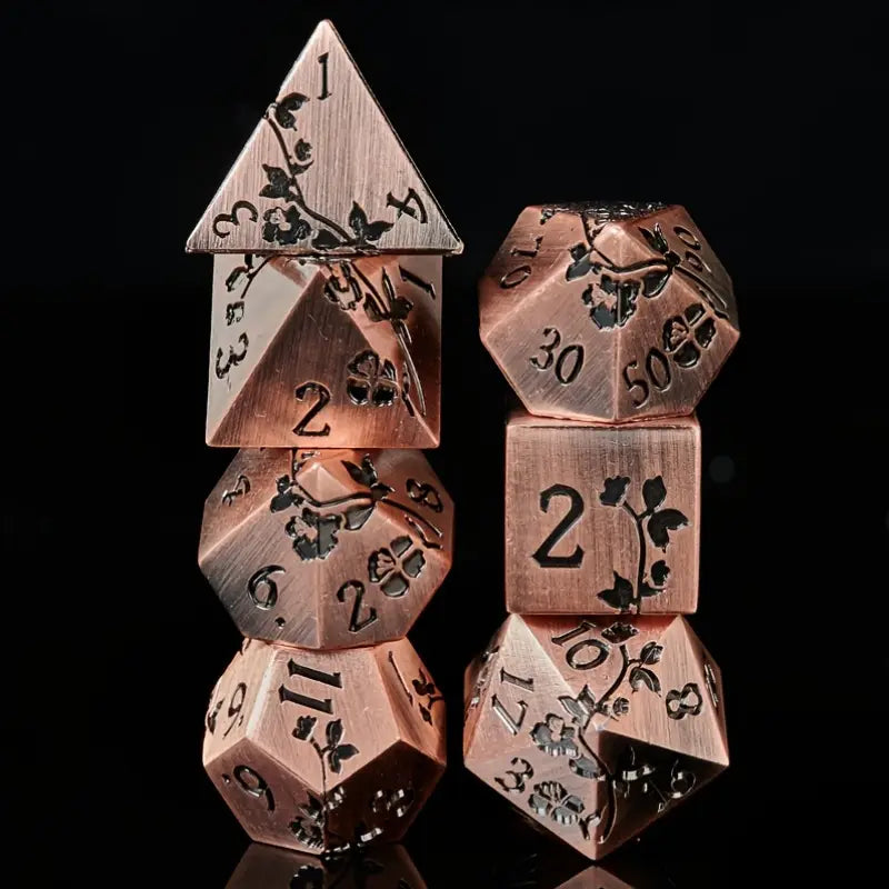 Ancestral Memories - 7 Piece Metal Polyhedral Dice Set & Dice Case