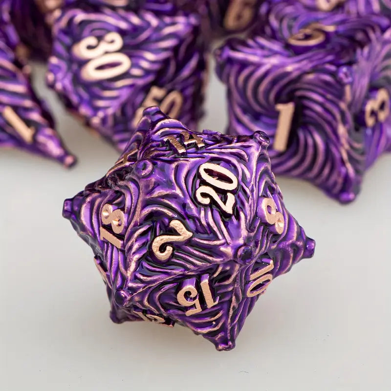 Purple Vortex - 7 Piece Metal Polyhedral Dice Set & Dice Case