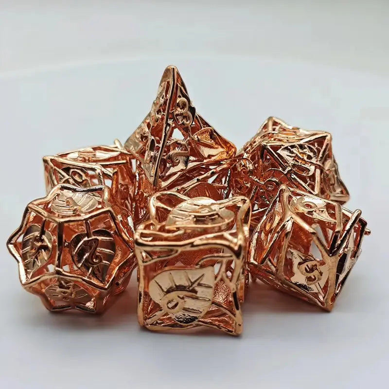 Autumn - 7 Piece Hollow Metal Polyhedral Dice Set & Dice Case