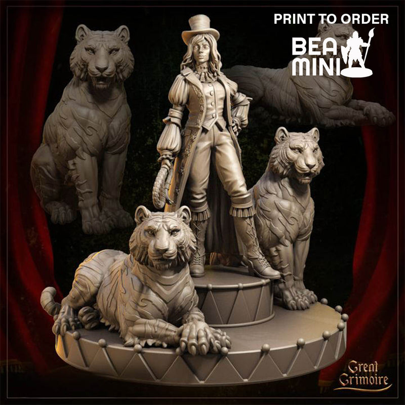 Susan and her tigers, Umbra and Lux | BeaMini Print to Order Miniatures