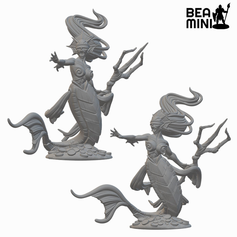 Merfolk Warlocks | BeaMini Unpainted RPG Miniatures