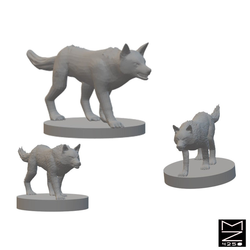 Animal Companions - German Shepherd & Pups (2) | BeaMini Unpainted RPG Miniatures - Bea DnD Games