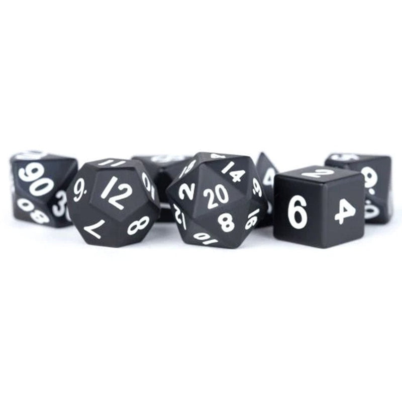 Black & White - 7 Piece Metal Polyhedral Dice Set & Dice Case - Bea DnD Games