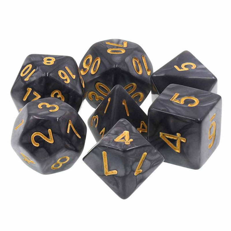 Black Wyrm - 7 Piece Polyhedral Dice Set + Dice Bag - Bea DnD Games