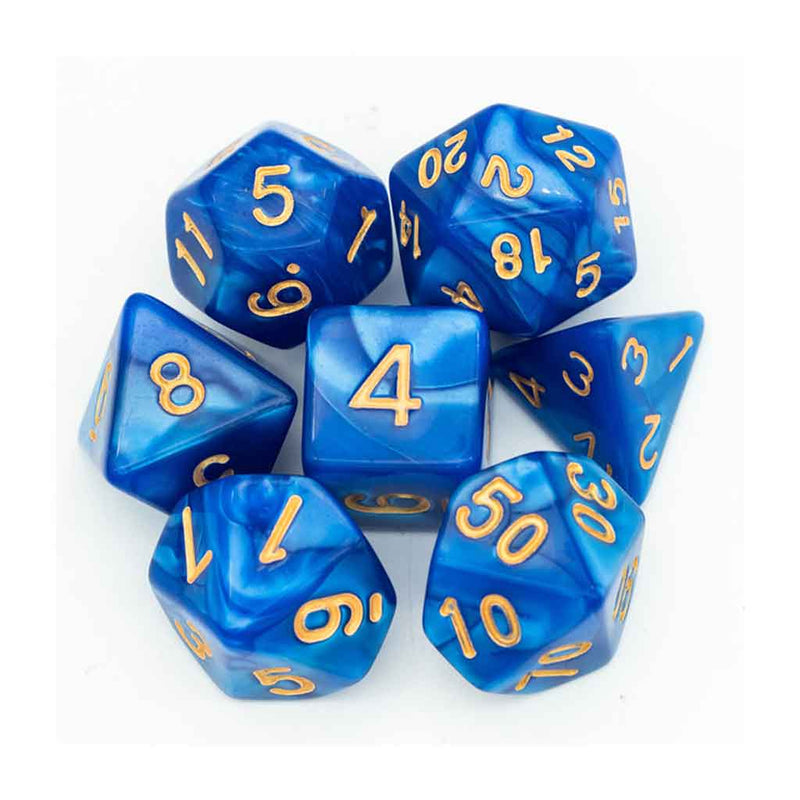 Blue Wyrm - 7 Piece Polyhedral Dice Set + Dice Bag - Bea DnD Games