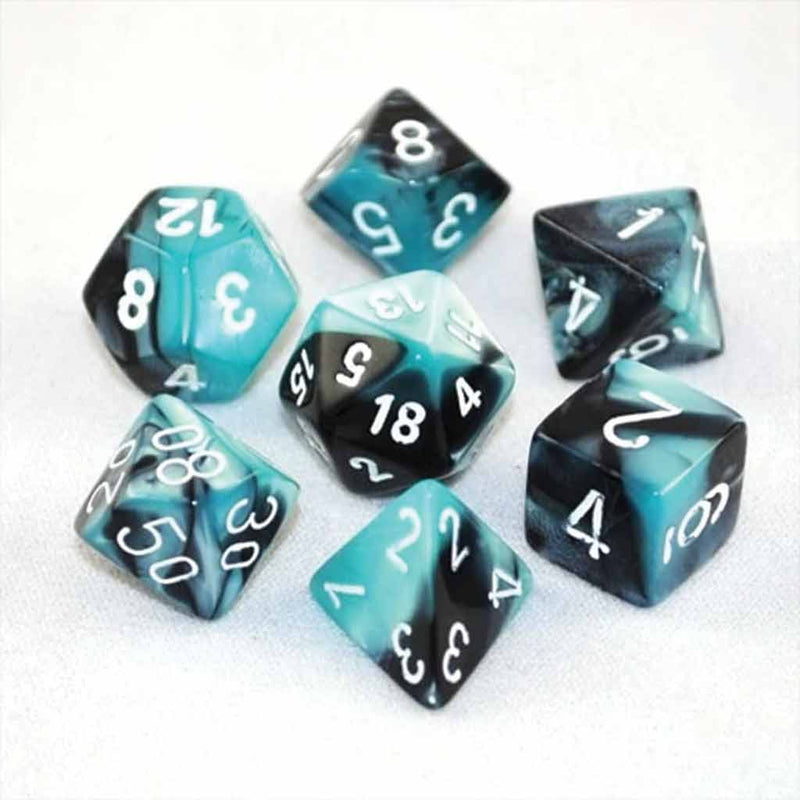 Chessex Gemini Black Shell with White 7 Piece Polyhedral Dice Set (CHX 26446) - Bea DnD Games