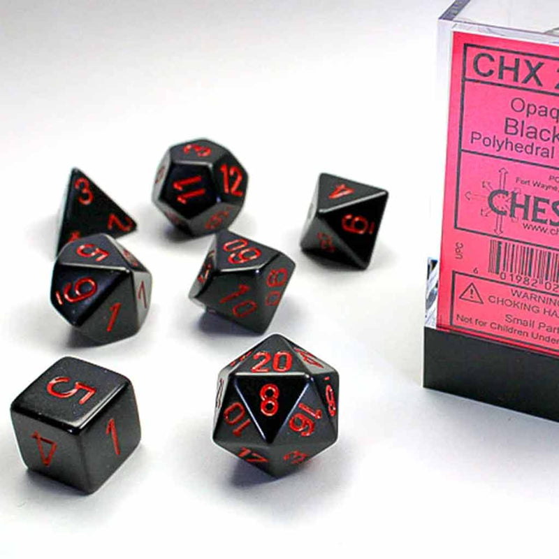 Chessex Opaque Black/Red 7 Piece Polyhedral Dice Set (CHX 25418) - Bea DnD Games