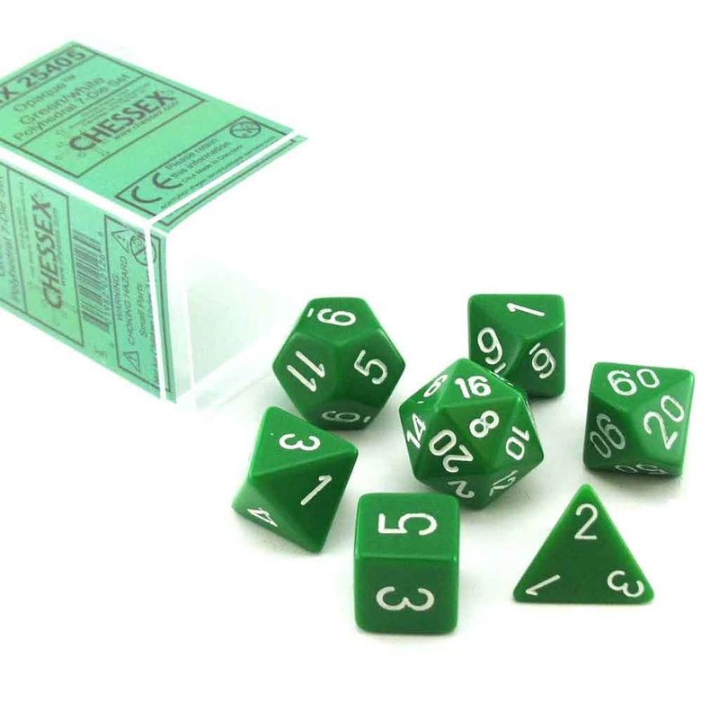 Chessex Opaque Green/White 7 Piece Polyhedral Dice Set (CHX 25405) - Bea DnD Games