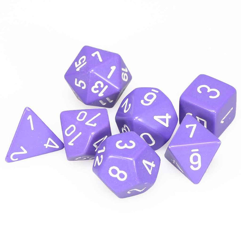 Chessex Opaque Purple/White 7 Piece Polyhedral Dice Set (CHX 25407) - Bea DnD Games