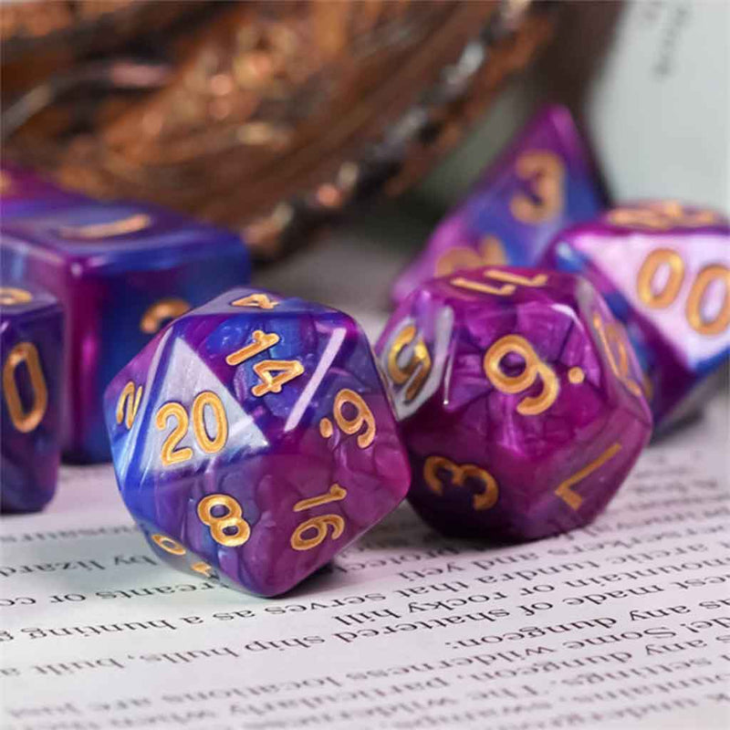 Dark Elf Delight - 7 Piece Polyhedral Dice Set + Dice Bag - Bea DnD Games