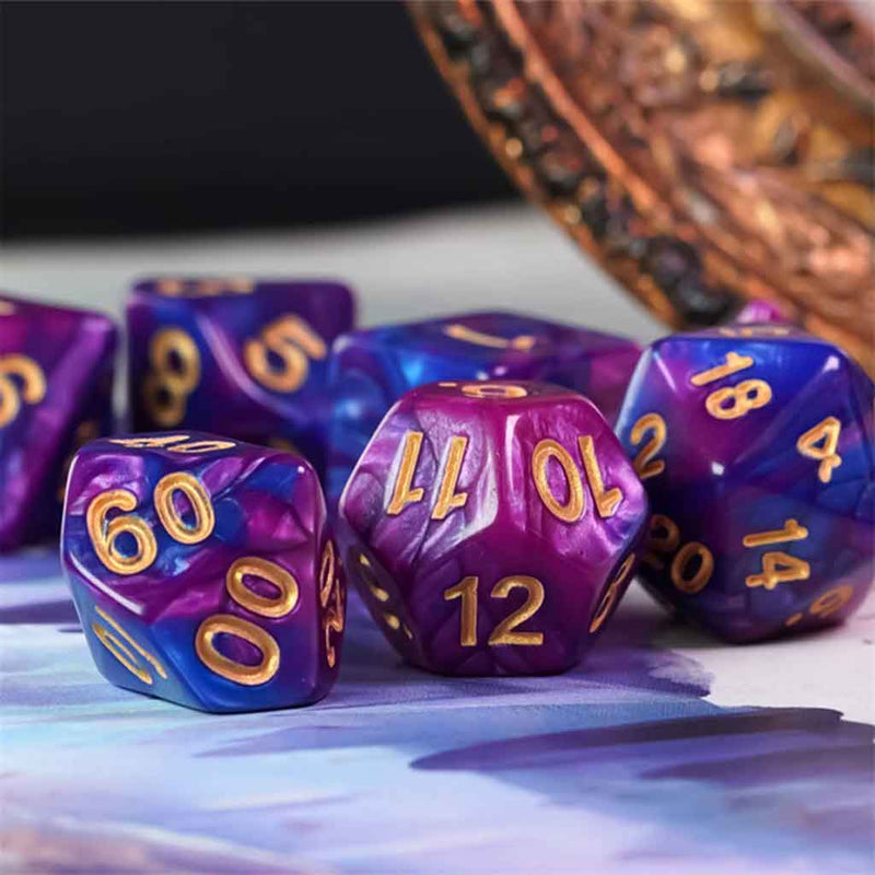 Dark Elf Delight - 7 Piece Polyhedral Dice Set + Dice Bag - Bea DnD Games