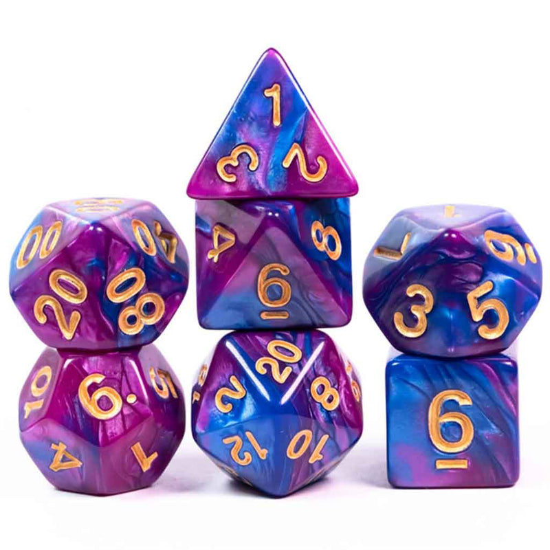 Dark Elf Delight - 7 Piece Polyhedral Dice Set + Dice Bag - Bea DnD Games