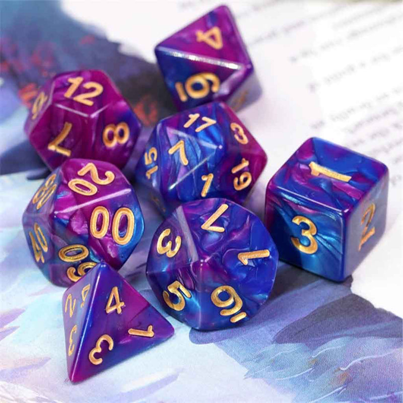 Dark Elf Delight - 7 Piece Polyhedral Dice Set + Dice Bag - Bea DnD Games