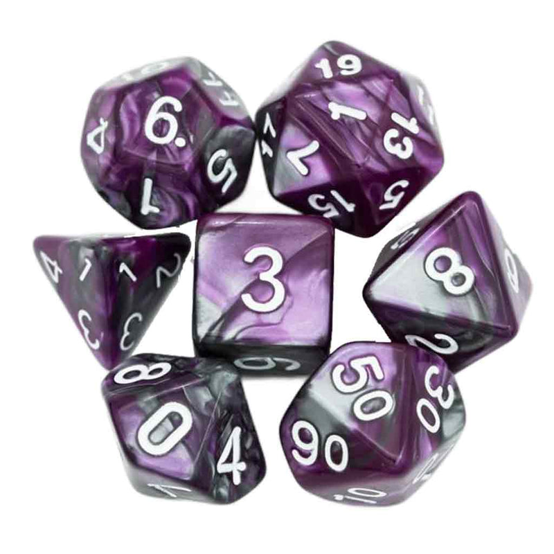 Dark Elf Magic - 7 Piece Polyhedral Dice Set + Dice Bag - Bea DnD Games