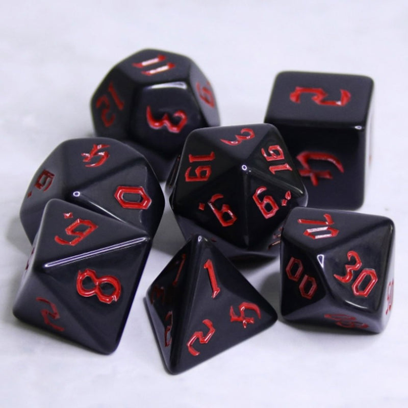 Demonic Runes - 7 Piece Runic Polyhedral Dice Set + Dice Bag - Bea DnD Games