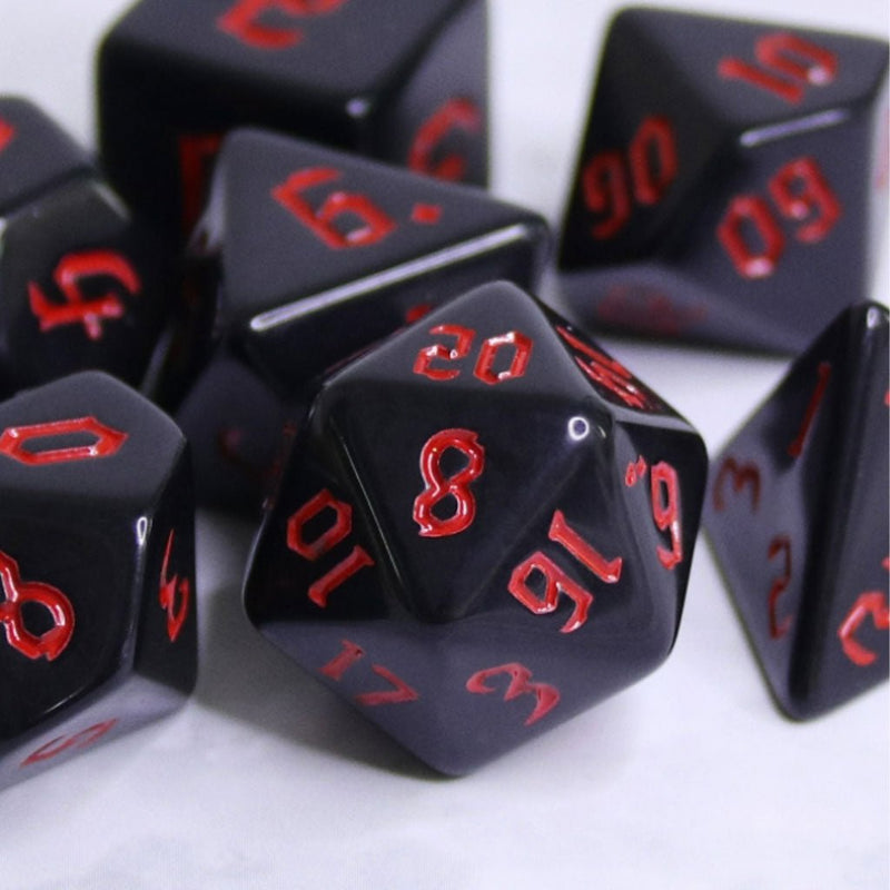 Demonic Runes - 7 Piece Runic Polyhedral Dice Set + Dice Bag - Bea DnD Games