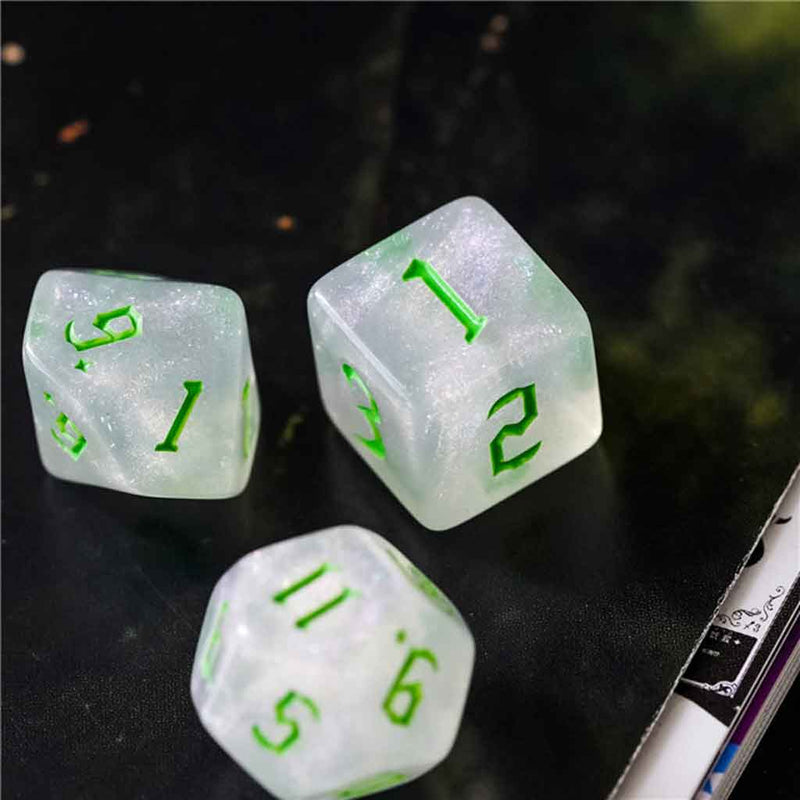 Druidic Runes - 7 Piece Runic Polyhedral Dice Set + Dice Bag - Bea DnD Games