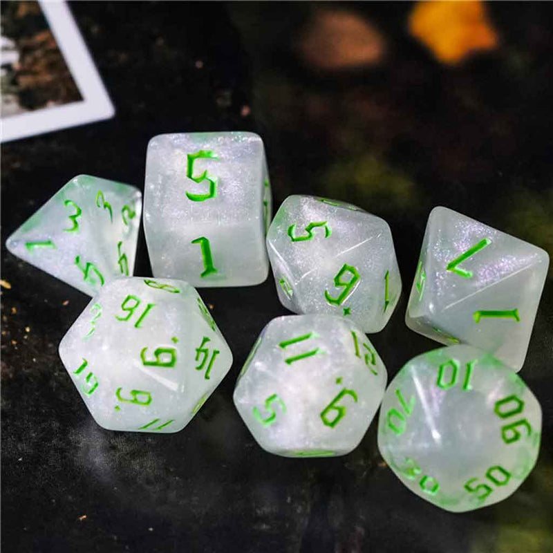 Druidic Runes - 7 Piece Runic Polyhedral Dice Set + Dice Bag - Bea DnD Games