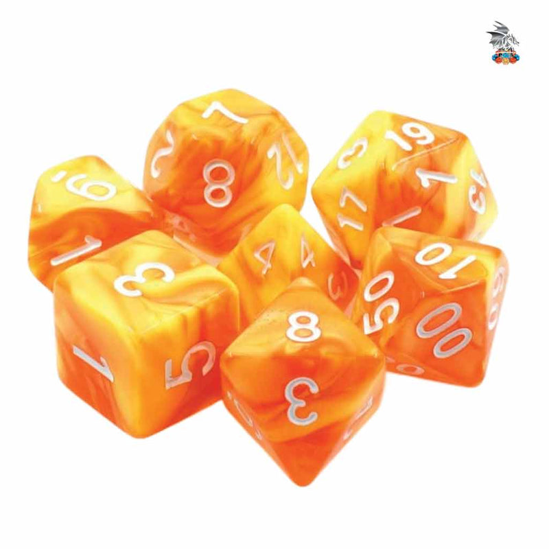 Fireball - 7 Piece Polyhedral Dice Set + Dice Bag - Bea DnD Games