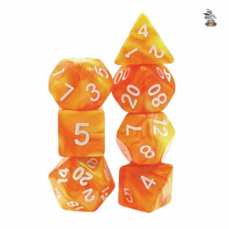 Fireball - 7 Piece Polyhedral Dice Set + Dice Bag - Bea DnD Games