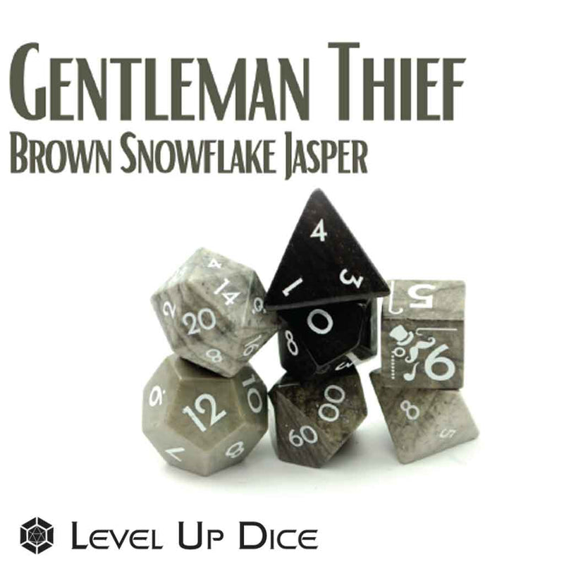 "Gentleman Thief" - Brown Snowflake Jasper Handcrafted Gemstone Dice by Level Up Dice - Bea DnD Games