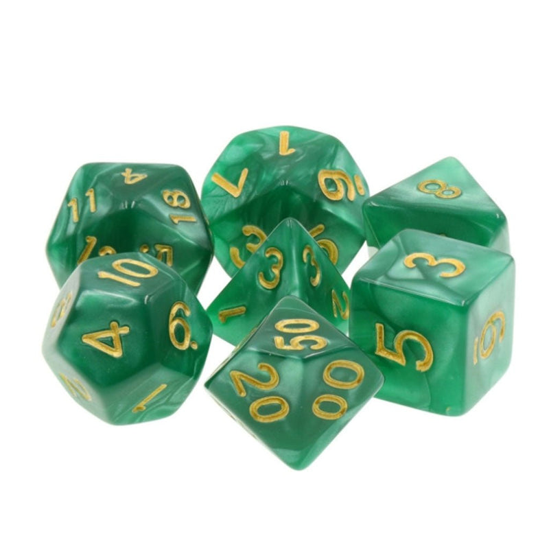 Green Wyrm - 7 Piece Polyhedral Dice Set + Dice Bag - Bea DnD Games