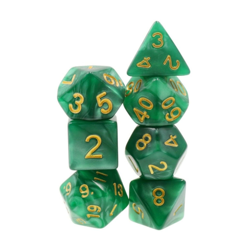 Green Wyrm - 7 Piece Polyhedral Dice Set + Dice Bag - Bea DnD Games