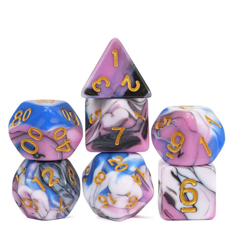 Midnight Mosaic - 7 Piece Polyhedral Dice Set + Dice Bag - Bea DnD Games