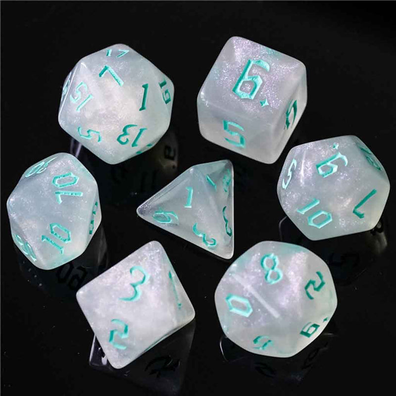 Poseidon's Favour - 7 Piece Runic Polyhedral Dice Set + Dice Bag - Bea DnD Games