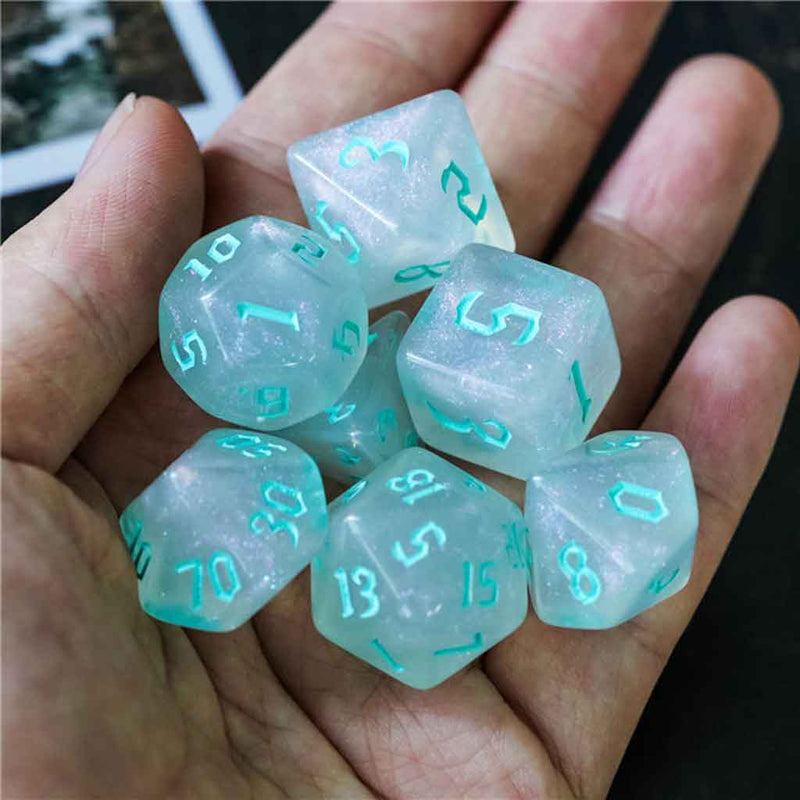 Poseidon's Favour - 7 Piece Runic Polyhedral Dice Set + Dice Bag - Bea DnD Games