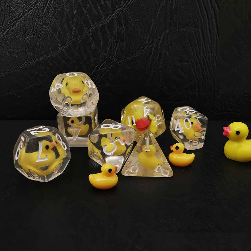 Rubber Ducky Dice - 7 Piece Polyhedral Dice Set + Dice Bag - Bea DnD Games