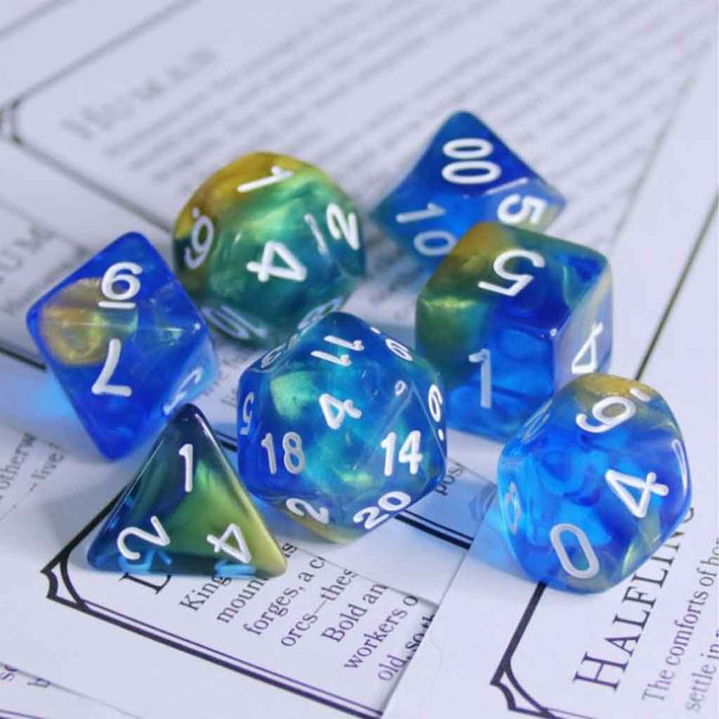 Saint Rémy - 7 Piece Polyhedral Dice Set + Dice Bag - Bea DnD Games