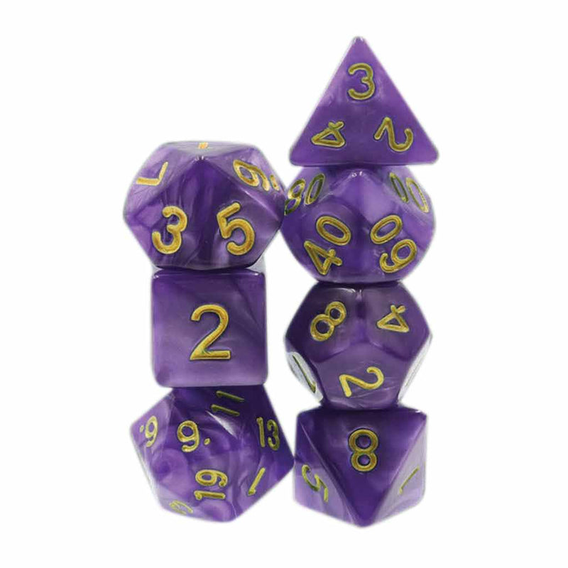 The Power of Purple - 7 Piece Polyhedral Dice Set + Dice Bag - Bea DnD Games