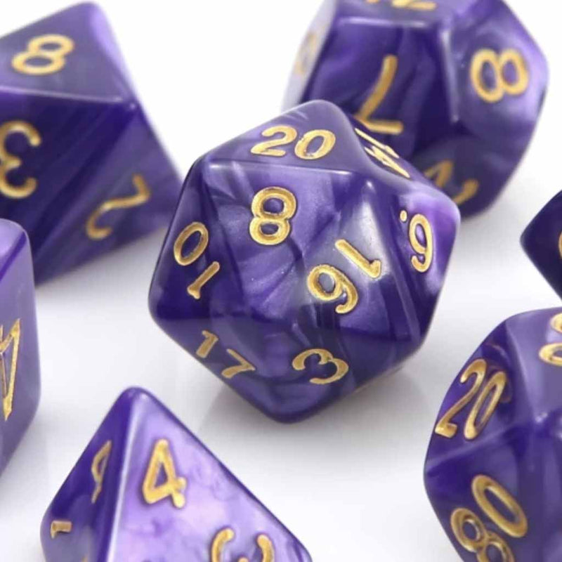 The Power of Purple - 7 Piece Polyhedral Dice Set + Dice Bag - Bea DnD Games