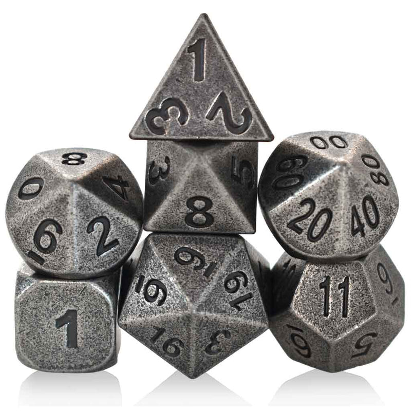 Warforged Weapons 7 Piece Metal Polyhedral Dice Set & Dice Case - Bea DnD Games